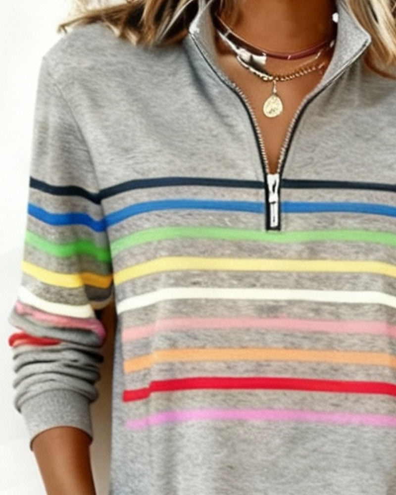 Rainbow Striped Half-Zip Dress