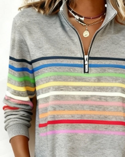 Rainbow Striped Half-Zip Dress