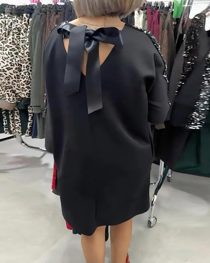 Sequined V-Neck Sweatshirt Dress