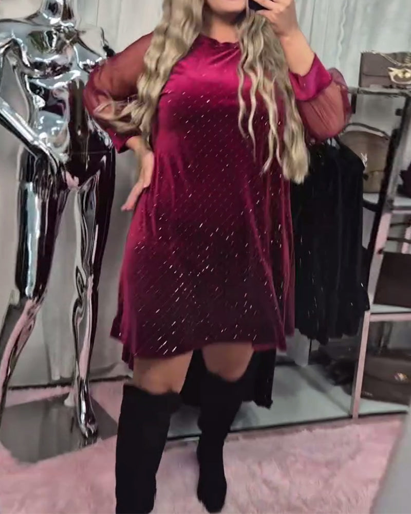 Elegant Long-Sleeved Patchwork Dress