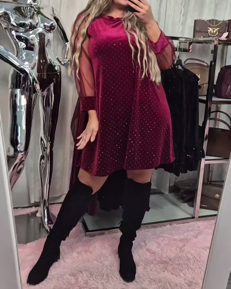 Elegant Long-Sleeved Patchwork Dress