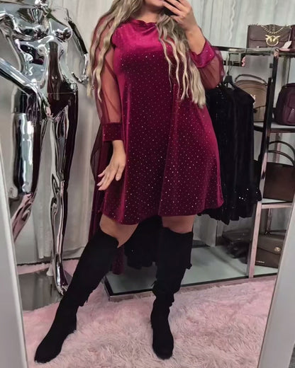 Elegant Long-Sleeved Patchwork Dress